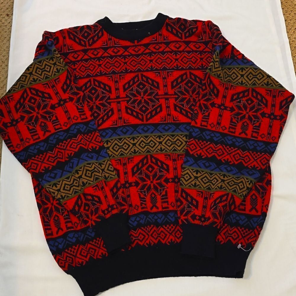 Vintage Obermeyer Wool Blend Snowflake Print Ski Crewneck Sweater Mens XL‎